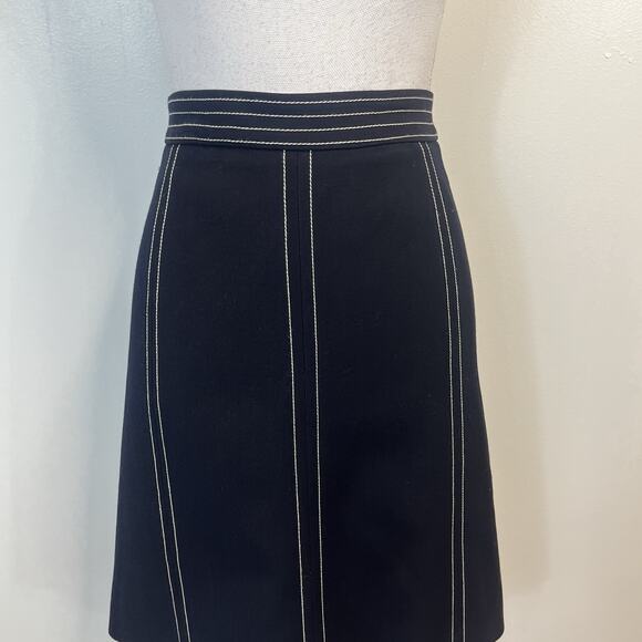 Brooks Brothers Red Fleece 1818 Wool A-Line Skirt Navy Blue White Size 12 Knee - Picture 2 of 8